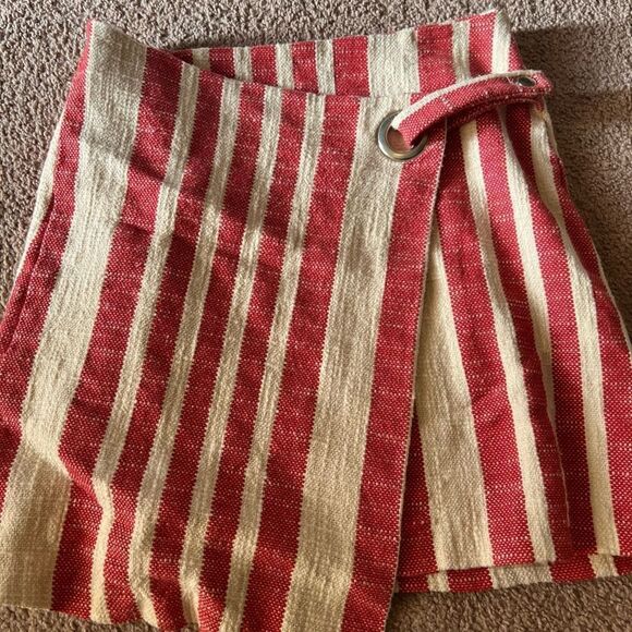 Free People Its A Wrap Tuscany Mini Skirt with Red White Stripes Size medium - Picture 8 of 11